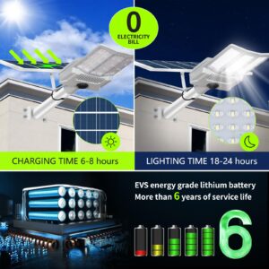 HWHDJ Solar Street Light - 6000W Solar Parking Lot Light 560000LM Dusk to Dawn Street Lights Solar Powered, IP67 Waterproof Solar Wide Angle Lamp with Motion Sensor for Yard, Road (6 PCS)