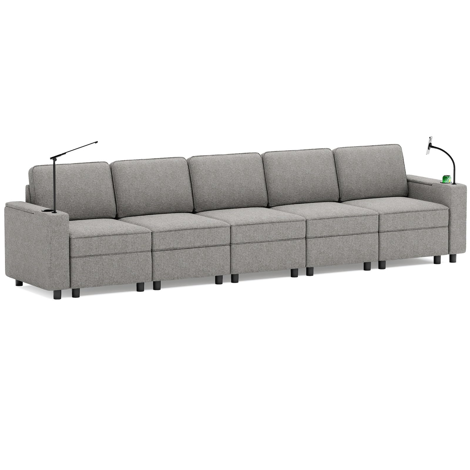 beyond SMART Modular Sectional Sofa, Couches for Living Room with Storage, Armrest with Power Grommet and Cup Holder, Wireless Charging Stand & LED Light Included,5 Seats