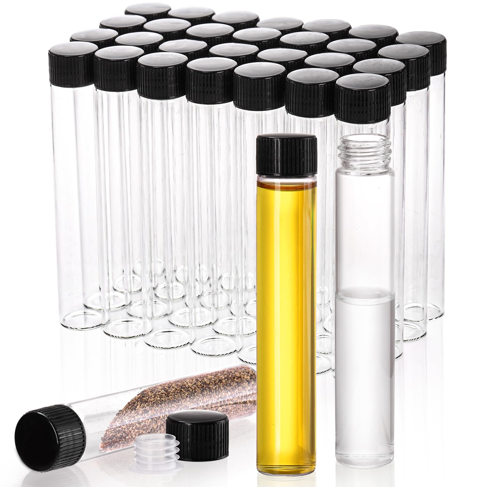 Nicunom 30 Pack Clear Small Glass Vials with Screw Caps and Plastic Stoppers, 30ml Empty Vials Liquid Sample Vial, Leak-Proof