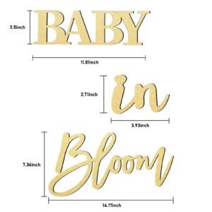 Wooden Gold "Baby in Bloom" Sign - Elegant Gender Reveal Party & Baby Shower Decoration, Ideal for Pregnancy Announcement, Nursery Decor, and Maternity Photoshoots