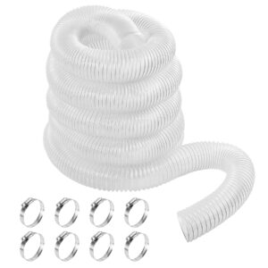 2 1/2" x 30' pvc dust collection hose, puncture resistant fume collection hose with 8 pieces stainless steel hose clamps, clear dust collector hose for woods dust debris