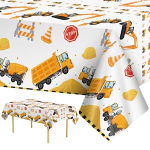 2 pack construction table cloth - dump truck tablecloth, plastic disposable rectangle yellow trucks themed table cover for construction birthday party supplies table decorations favors, 87 x 51 inch