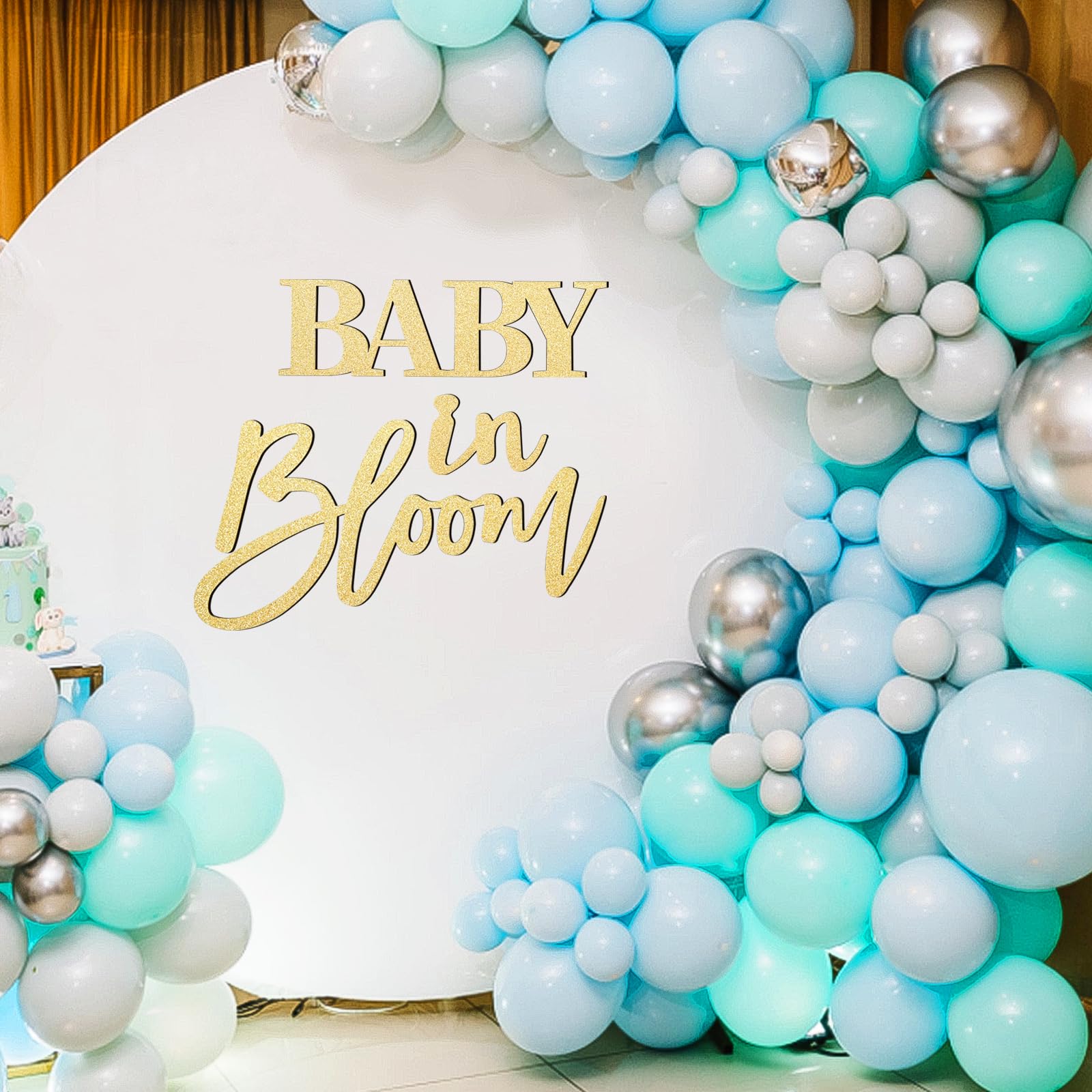 Wooden Gold "Baby in Bloom" Sign - Elegant Gender Reveal Party & Baby Shower Decoration, Ideal for Pregnancy Announcement, Nursery Decor, and Maternity Photoshoots