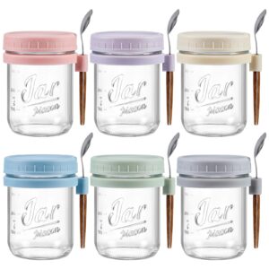 landneoo 6 pack overnight oats containers with lids and spoons, 16 oz glass mason overnight oats jars, large capacity airtight jars for milk, cereal, fruit