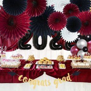 Graduation Decorations Maroon Black 2024/Burgundy Black Graduation Party Decorations/Burgundy White Black Tissue Paper Fans for Maroon Black Birthday Party Bridal Shower/Maroon Graduation Decorations