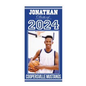 Let's Make Memories Personalized Graduation Banner - Senior Night Decorations - Class of 2025 Graduation Party - Customized Congratulations Banner - Indoor/Outdoor Vinyl - All Star - Blue - 4 ft.