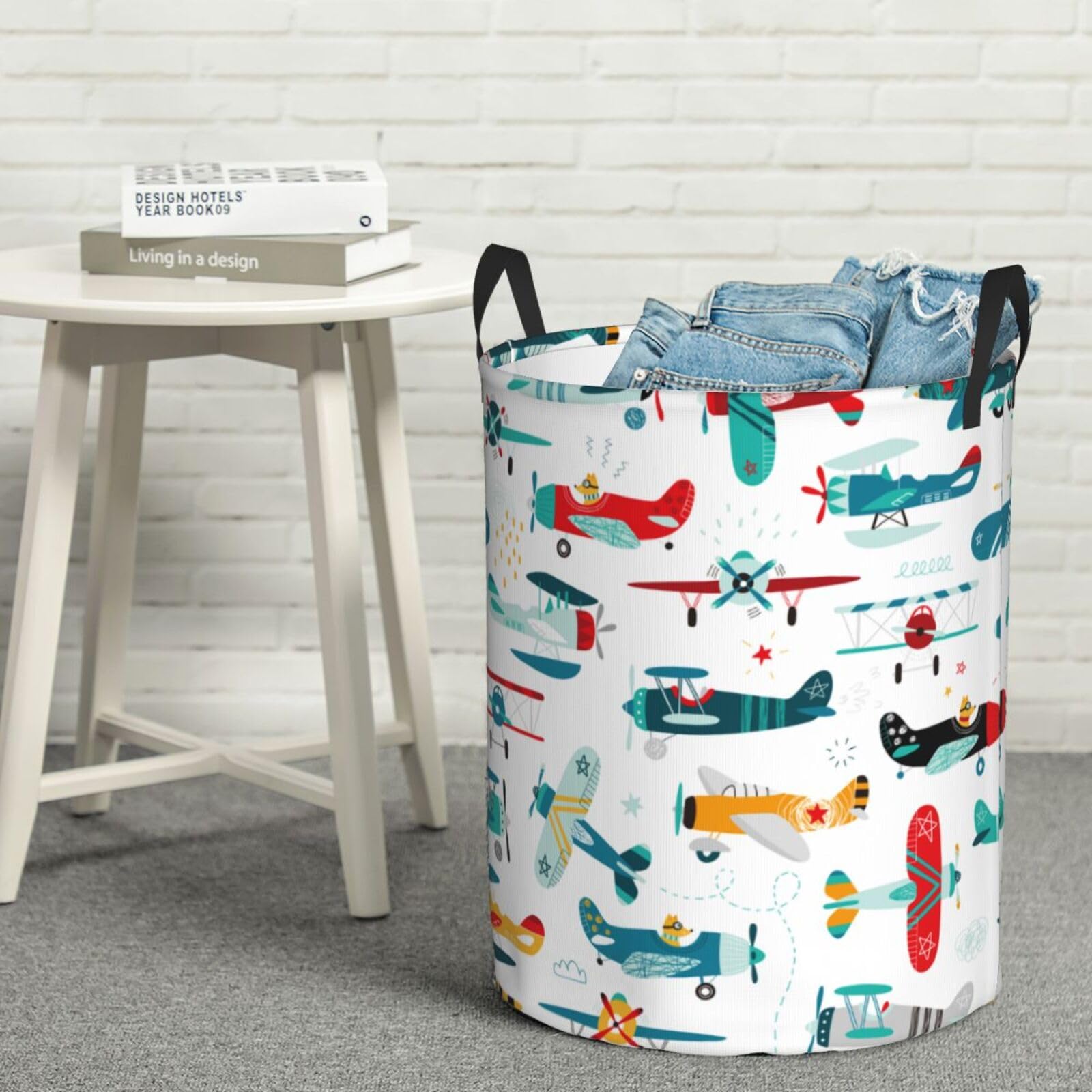 Wansin Laundry Hamper Foldable Laundry Basket Waterproof Storage Basket Airplane Toy Storage Organizer Large Clothes Hamper for Home 19.7x15.7 Inch