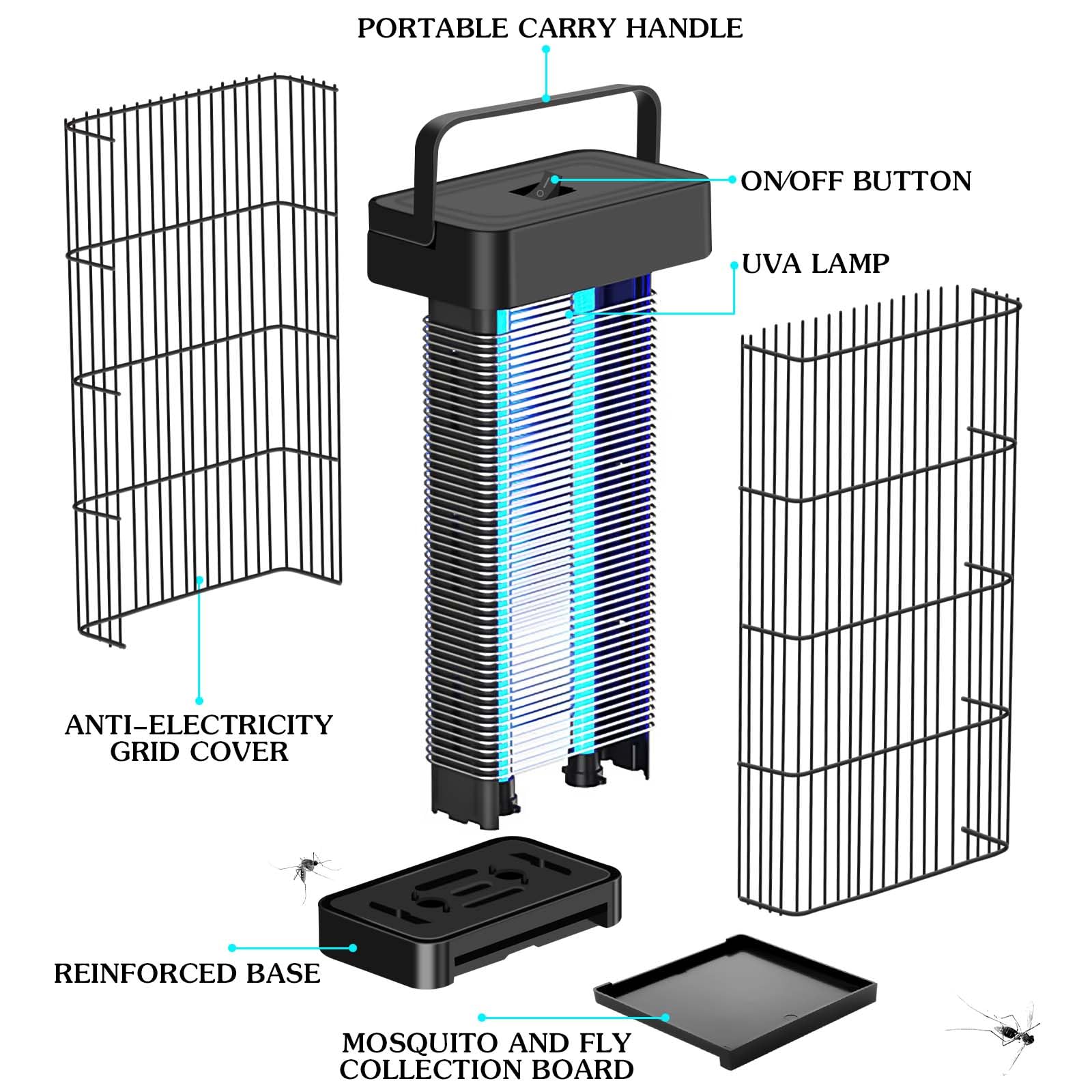 Electric Bug Zapper Indoor Outdoor 20w Insect Killer Mosquito Zapper Black Flying Insect Traps with Power Cord Mosquito Killer for Home Backyard Farm Patio Garage