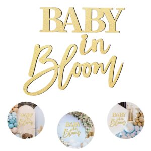 wooden gold "baby in bloom" sign - elegant gender reveal party & baby shower decoration, ideal for pregnancy announcement, nursery decor, and maternity photoshoots