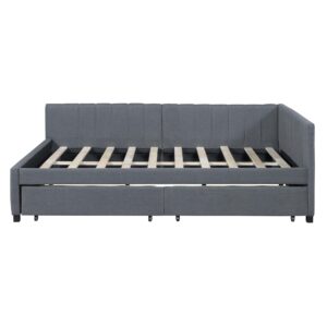 Harper & Bright Designs Full Size Upholstered Daybed with 2 Storage Drawers Sofa Bed Frame for Boys Girls Kids Adults Toddler No Box Spring Needed, Linen Fabric (Gray)