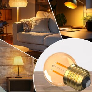 TobeBright 1.5Watt Low Watt LED Light Bulbs Equivalent to 10 Watt Night Light Bulbs,E26 Standard Base G40 Small Globe Light Bulbs,2200K Soft Warm Light Bulb for Bedroom,Amber Glass,Non-Dimmable,4Pack