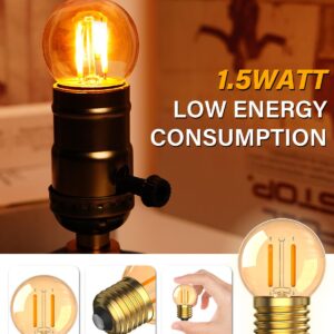 TobeBright 1.5Watt Low Watt LED Light Bulbs Equivalent to 10 Watt Night Light Bulbs,E26 Standard Base G40 Small Globe Light Bulbs,2200K Soft Warm Light Bulb for Bedroom,Amber Glass,Non-Dimmable,4Pack