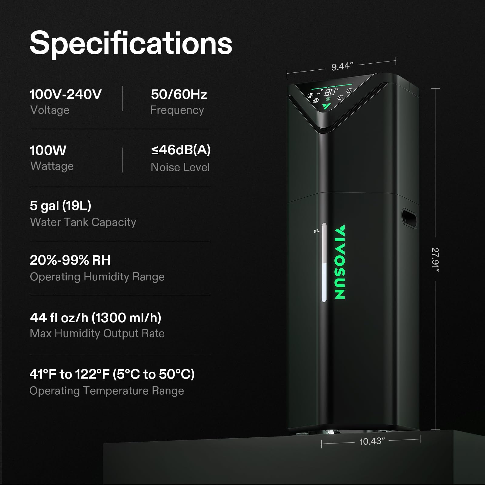 VIVOSUN AeroStream H19 Intelligent Environmental 19L Humidifier with Temp & Humidity Probe, Top Control Panel, Smart Remote Control, Designed Specifically for Use with Grow Tents