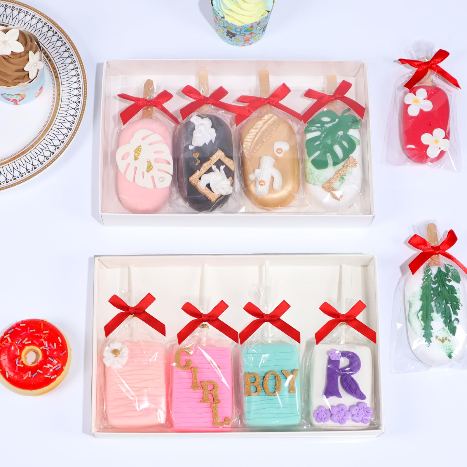 50PCS 3½x6 Inch Clear Rice Krispie Treat Bags Cakesicle Bags With Gold Twist Tie Ribbon Stick Cookie Bags for Gift Giving Bags(include 50pcs of Bags,Gold Twist Tie,Ribbon,Stick)