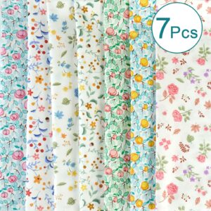 Gnognauq Floral Cotton Fabric Fat Quarter Bundles, 7 Pieces Rose Tulip Pre-Cut Fabric Multi Color Printed Quilting Fabric for Patchwork Sewing Quilting, 18x22 inches