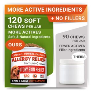 Allergy Relief + Omega 3 Dogs Bundle - Itchy Skin Treatment + Allergy & Itch Relief Skin&Coat Supplement - Omega3 & Pumpkin - Dog Itch Relief - 300 Chews - Peanut Butter + Chicken Flavor - Made in USA