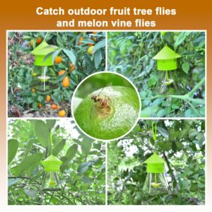 Moskiller Outdoor Fruit Trees and Melon Vines Fly Traps with Natural Fruit Fly Bait Refill,Reusable Fruit Flies Trap Jar for Fruit and Vegetable Garden (Green)