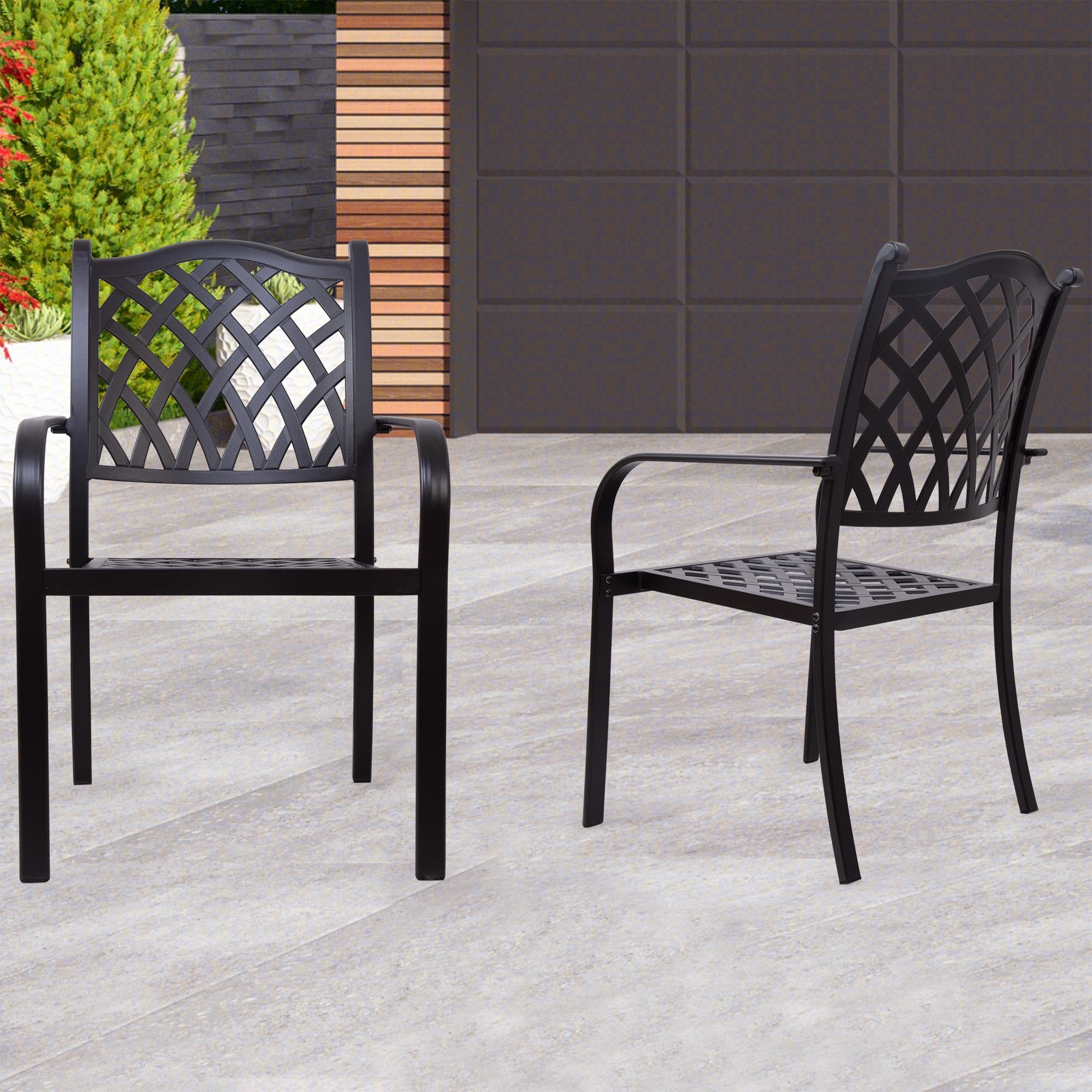 CEMYT Cast Aluminum Chairs Outdoor Dining Chairs with Armrest Patio Bistro Chairs for Porch Garden Backyard Balcony, Set of 2