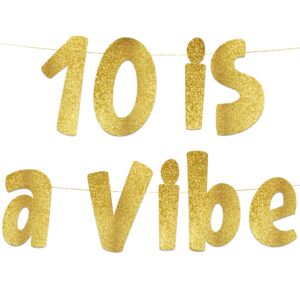 10 is a vibe gold glitter banner - 10th birthday party supplies, ideas, gifts and decorations