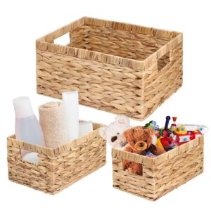 wicker baskets for storage organizing - 3 pack large wicker bins ＆ medium water hyacinth storage baskets with small hand woven baskets for home organization pantry shelf