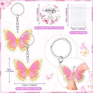 Tondiamo 50 Sets Pink Butterfly Theme Baby Shower Favors for Guest Includes 50 Butterfly Keychain 50 Pen 50 Thank You Cards and 50 Gift Bags for Baby Shower Gender Reveal Party Gifts