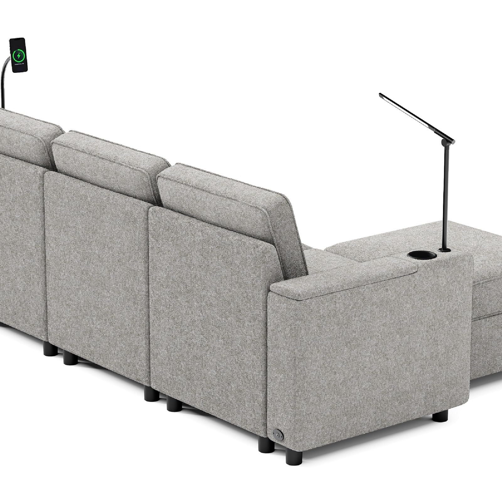 beyond SMART Modular Sectional Sofa, Couches for Living Room with Storage, Armrest with Power Grommet and Cup Holder, Wireless Charging Stand & LED Light Included,5 Seats