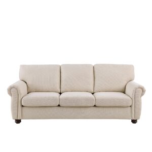 gia furniture home series mid-century modern 84.65'' wide fabric chenille couch 3-seater sofa with solid wood frame and brown legs,beige