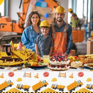 2 Pack Construction Table Cloth - Dump Truck Tablecloth, Plastic Disposable Rectangle Yellow Trucks Themed Table Cover for Construction Birthday Party Supplies Table Decorations Favors, 87 x 51 Inch