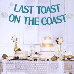 Last Toast On The Coast Banner -Coastal Bachelorette Party Decorations, Nautical Bridal Shower Decorations with Champagne Bottle and Conch Blue Glitter