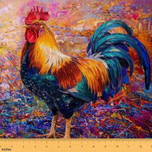 rooster upholstery fabric by the yard,chicken upholstery fabric,oil painting style outdoor fabric,rainbow chick diy fabric for upholstery and home accents,farm animal fabric,1 yard,multicolor