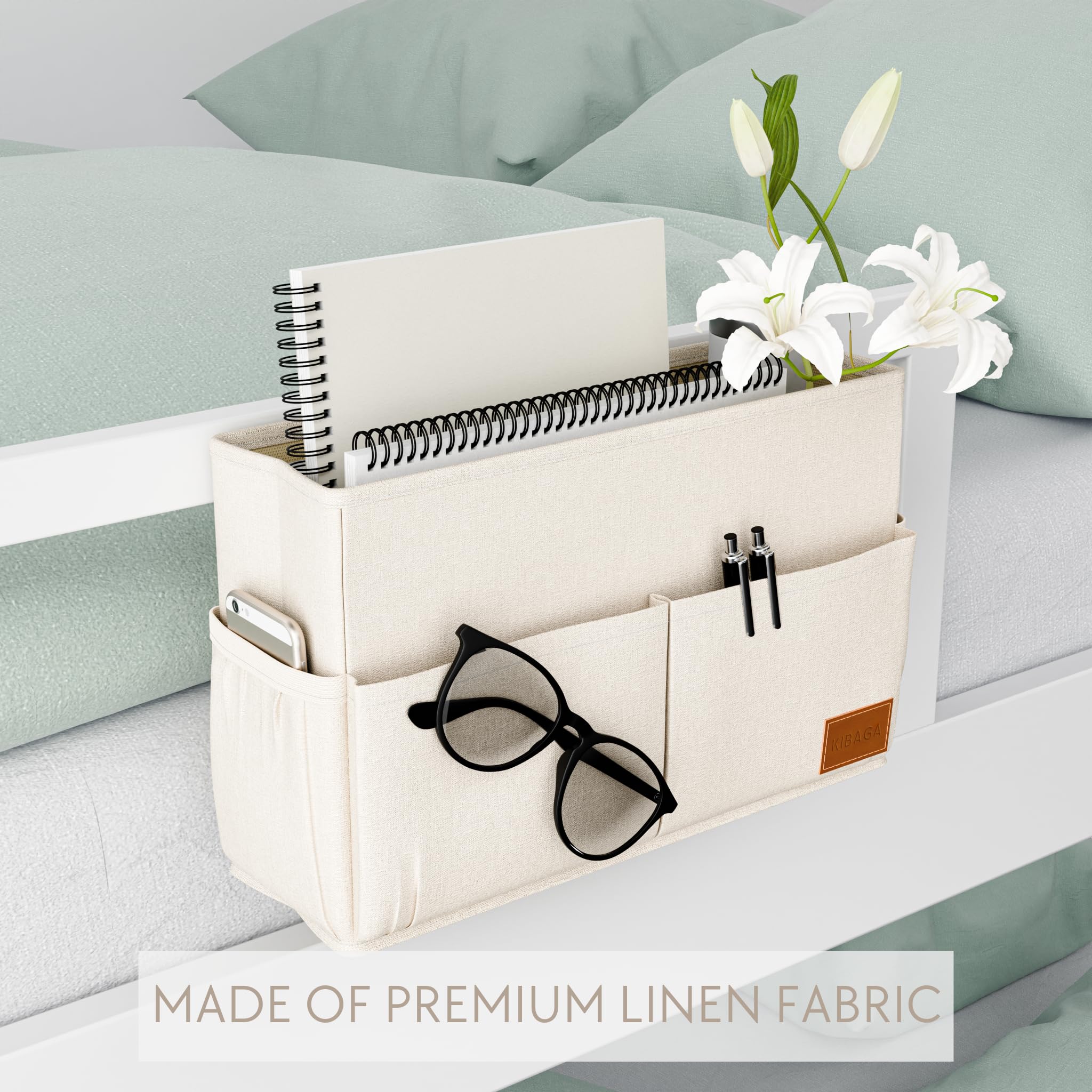 Large Bedside Caddy With Big Pockets And Bottle Holder to Easily Organize All Your Accessories - The Perfect College Dorm Room Storage Essential for Students - Fits All Hospital Beds & Wheelchairs