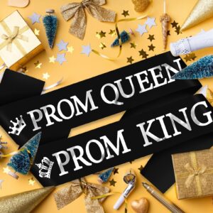 SKJIAYEE 2 Pack Prom King and Prom Queen Sashes, Black Prom Sash with Silver Foil Letter Decorations for Graduation Party School Party Bachelorette Party Wedding Bridal Shower Party Supplies