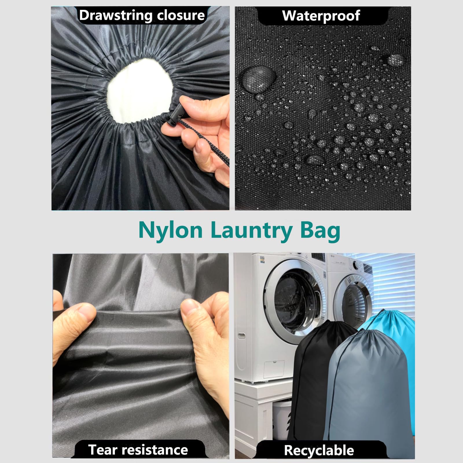 Set of 2 Nylon Laundry Bag with Drawstring Closure - Machine Washable Dirty Clothes Travel Bags for Delicates - Heavy Duty Washable Easy Fit Bags for Baskets or Hampers (30x40 Inches) (Grey)