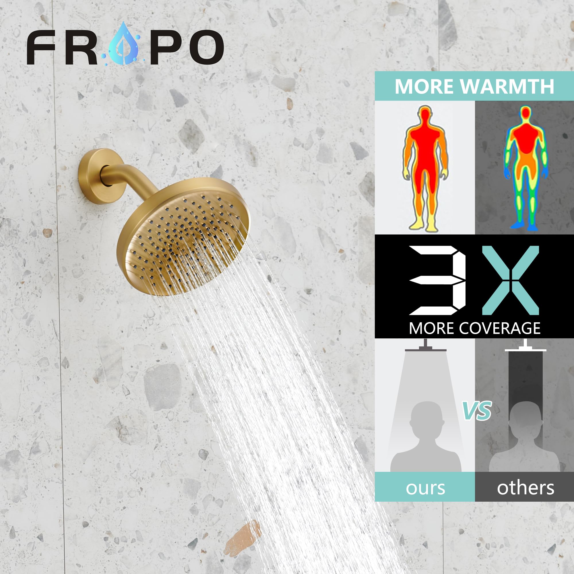 FROPO Brushed Gold Shower Tub Faucet Set With Valve - Gold Shower Head and Handle Set, Shower Faucet Set With 6 Inch Rain shower Head and Tub Spout, High-Pressure Tub Shower Trim Kit