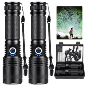 rechargeable flashlights 990,000 high lumens 2 pack, led super bright flashlight with 5 modes & ipx7 waterproof, 15h running time, high powered flash light for home camping home emergencies