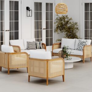 Nathan James Twila Bohemian Outdoor Loveseat, Rattan Patio Sofa with Solid Wood Frame, Light Acacia