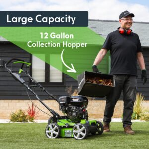 GreenSweep Pro Series - Gas Powered Artificial Grass Electric Sweeper Rake Vacuum 45L Collection Bag,5 Adjustable Heights, Foldable Handle & Extra Brush