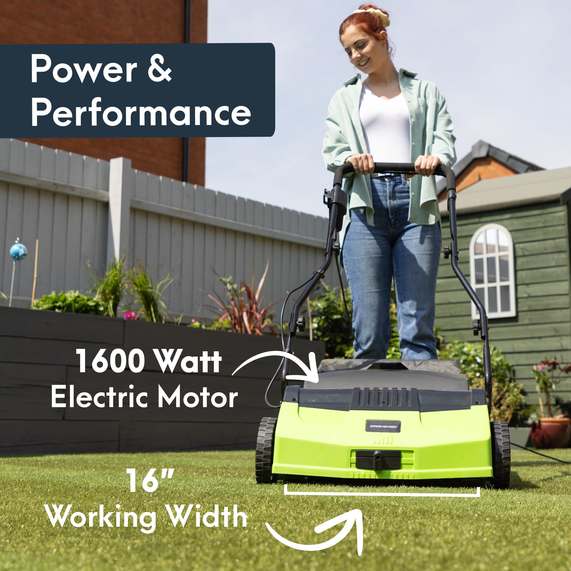 GreenSweep V2 - Artificial Grass Electric Sweeper Rake Vacuum 45L Collection Bag,5 Adjustable Heights, Foldable Handle & Extra Brush