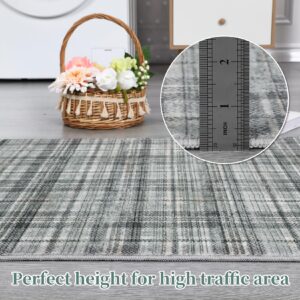 GlowSol Washable Rugs 5x7 Rug for Living Room Plaid Area Rug Non Slip Throw Rugs Bedroom Rugs Soft Rug No Shedding Floor Mats Modern Area Rugs for Entryway Dining Room Office Rug Greenish Grey 5'x7'