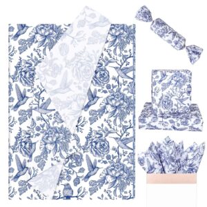 whaline 100 sheets blue white floral tissue paper chinoiserie flower bird gift wrapping paper diy art craft tissue paper for packaging wedding birthday baby shower, 13.7 x 19.6 inch