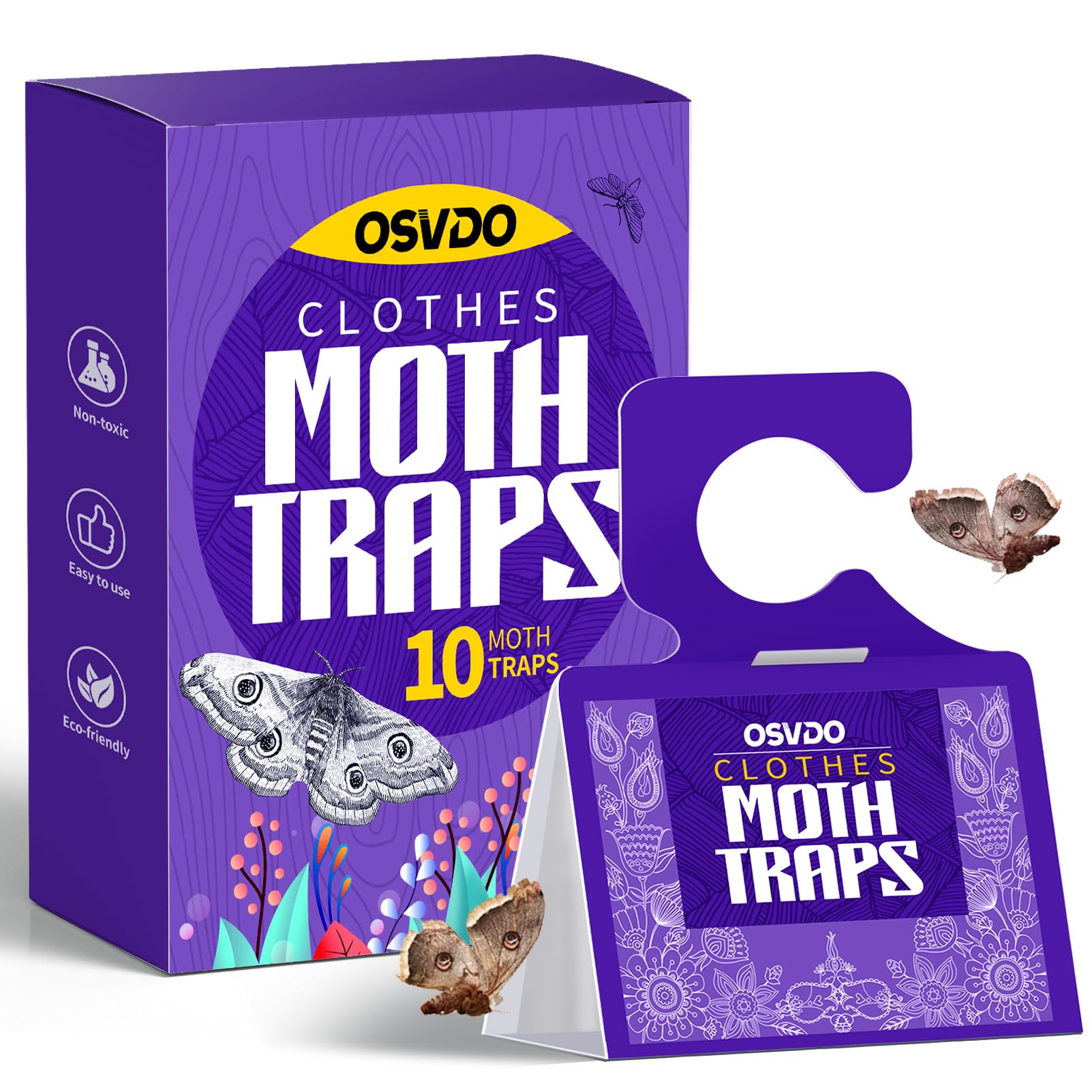 Clothes Moth Traps, 10 Pack Pheromones Clothing Moth Trap with Lure for Closets & Wardrobes, Carpet and Fabric Moth, Moth Treatment & Prevention for Indoor