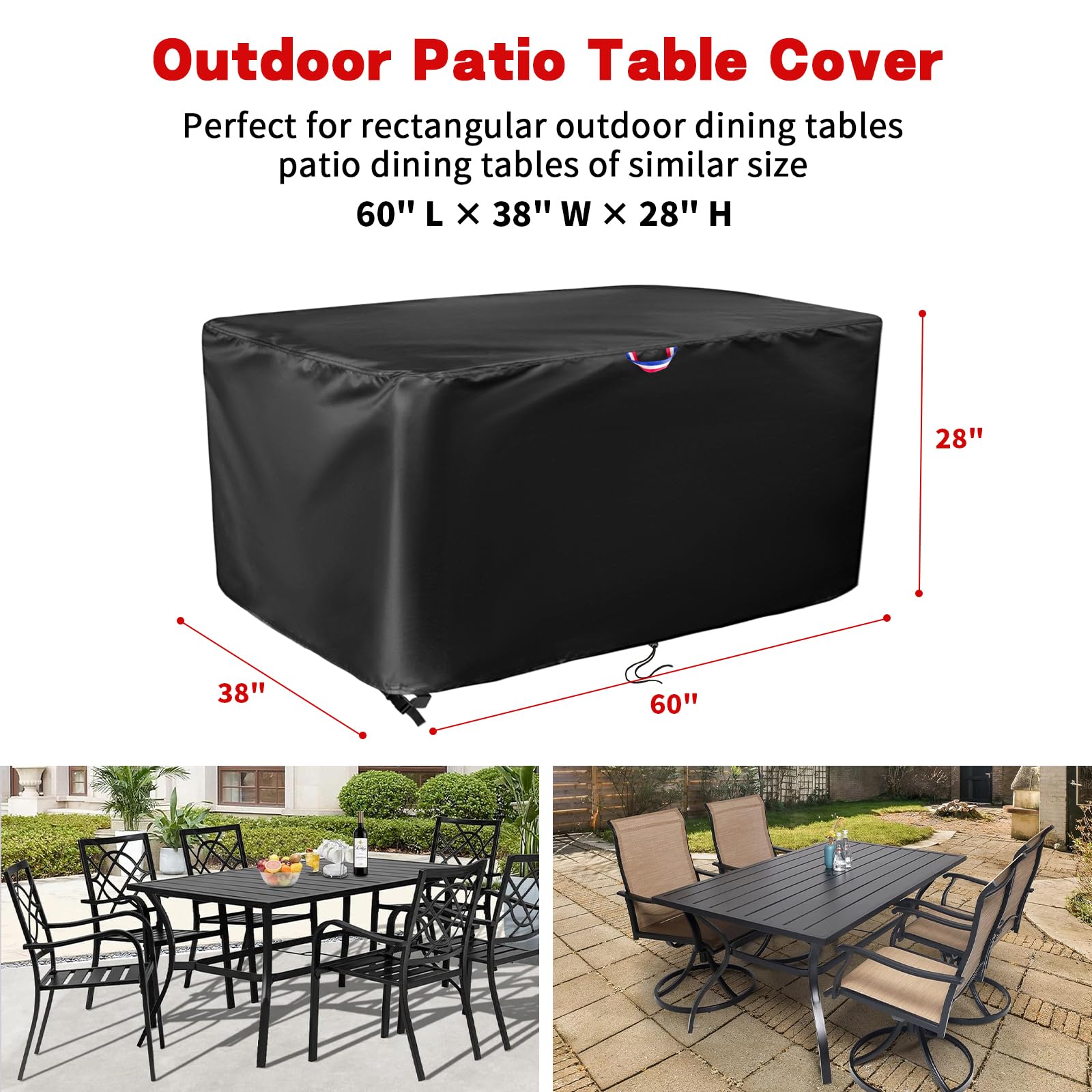 Outdoor Dining Table Cover, 60 Inch Rectangle Patio Dining Table Cover, Waterproof Protective Cover Patio Furniture Covers - 60 X 38 X 28 Inch