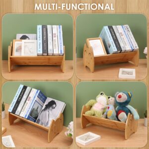 Hggzeg Bamboo Children Bookcase Small Desktop Kids Bookshelf Storage Display Rack, Simple Book Organiser for Children's Room