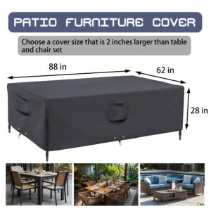 CNCZMH Patio Furniture Covers, Outdoor Patio Chair Covers Waterproof Large, 600D Heavy Duty Table Cover, Outside Dining Table And Chairs Set Covers Grey (Rectangular:88X62X28in)