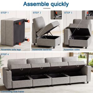 beyond SMART Modular Sectional Sofa, Couches for Living Room with Storage, Armrest with Power Grommet and Cup Holder, Wireless Charging Stand & LED Light Included,5 Seats