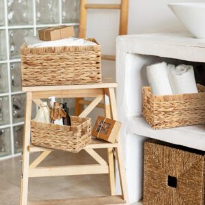 Wicker Baskets for Storage Organizing - 3 Pack Large Wicker Bins ＆ Medium Water Hyacinth Storage Baskets with Small Hand Woven Baskets for Home Organization Pantry Shelf