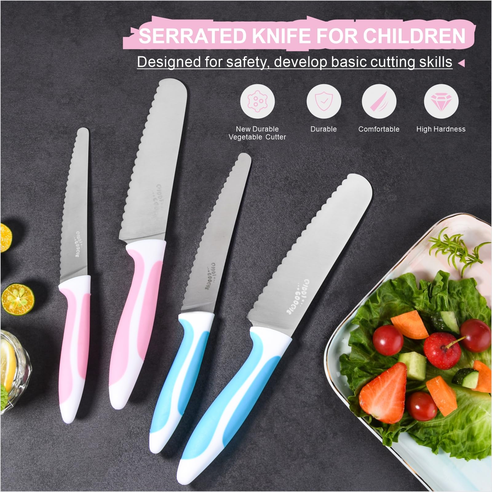 kiddi cookie Serrated Knife Serrated Bread Knife Stainless Steel Serrated Kitchen Knife Tomato Knife Lettuce Knife 6" Pink