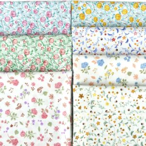 Gnognauq Floral Cotton Fabric Fat Quarter Bundles, 7 Pieces Rose Tulip Pre-Cut Fabric Multi Color Printed Quilting Fabric for Patchwork Sewing Quilting, 18x22 inches