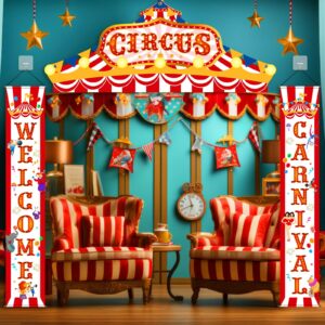 Blulu 3 Pcs Carnival Circus Porch Banner Decorations Circus Party Awning Hanging Banner Carnival Welcome Door Banner Set Carnival Circus Party Supplies for Circus Theme Birthday Decor