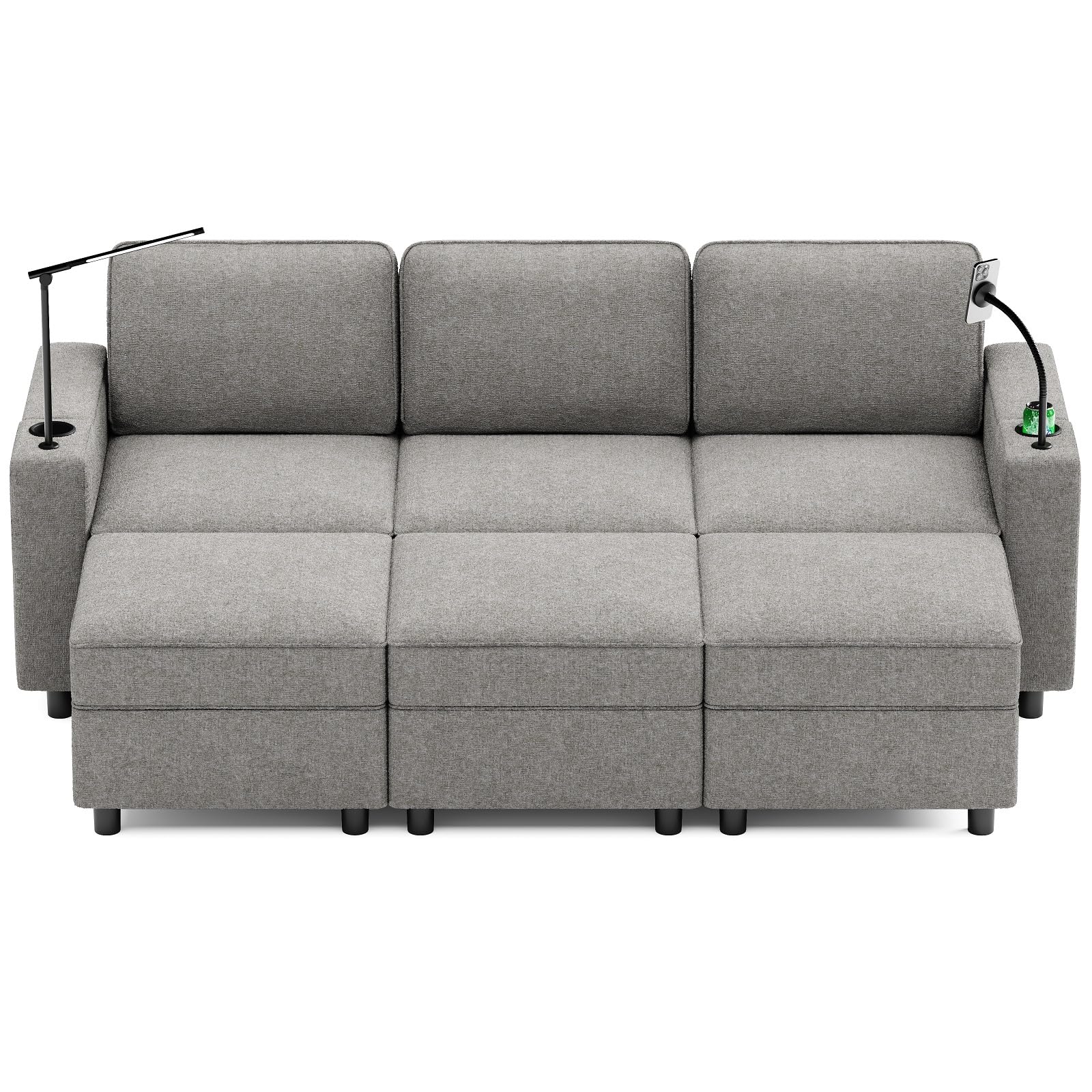 beyond SMART Multifunctional Sleep Sofa, Modular Sectional Sofa Bed, Sleeper Sofa for Living Room with Storage, Armrest with Power Grommet and Cup Holder, Wireless Charging Stand & LED Light Included